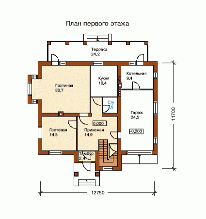 план первого этажа строительства коттеджа