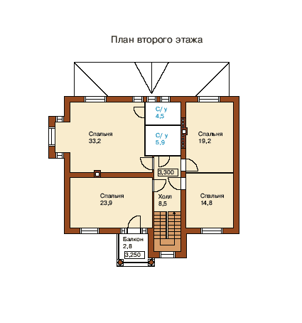 План второго этажа строительства коттеджа